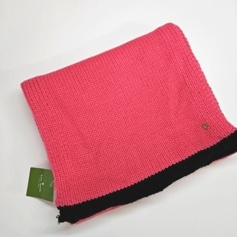 NEW Kate Spade Fine Gauge Jersey Knit Muffler Scarf Pink Swirl/Black Wool Blend